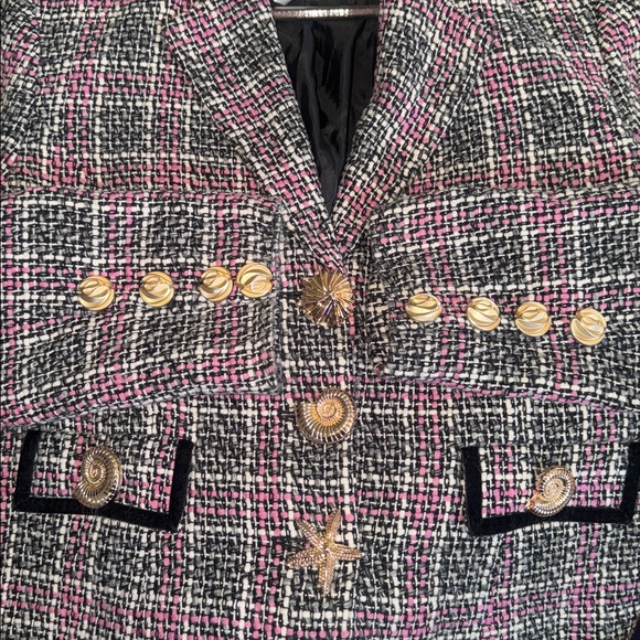 Textured Tweed Blazer Jacket Gold Button Structured Spring Style - Picture 8 of 8